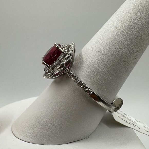 NWT 2.77ct genuine ruby with double halo diamonds in 14k white gold ring! - Picture 13 of 15
